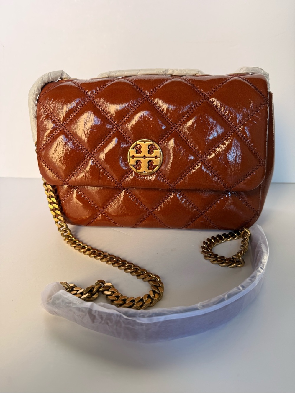Tory Burch Willa Shine Small Quilted Shoulder Bag Java $645 - Picture 14 of 16